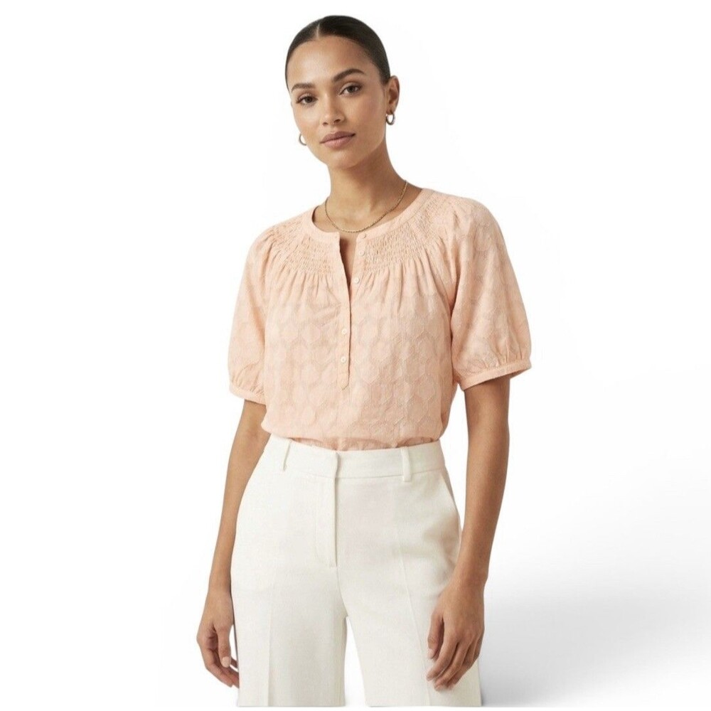 NWT Loft Light Peach Short Sleeve Smocked Neck Top Women's Size XL NEW $54.50